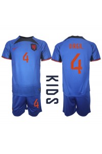 Fotbalové Dres Holandsko Virgil van Dijk #4 Dětské Venkovní Oblečení MS 2022 Krátký Rukáv (+ trenýrky)
